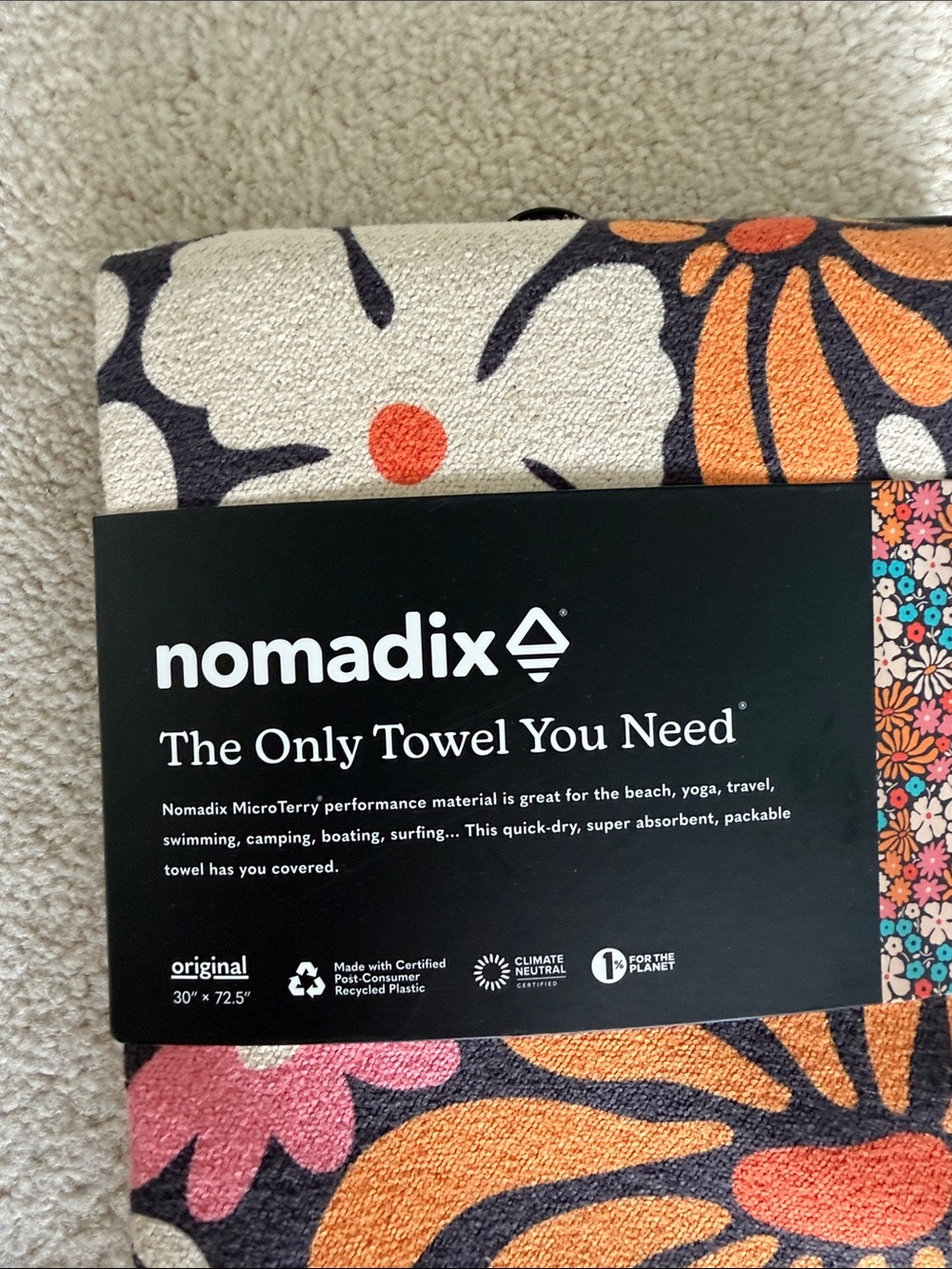 Nomadix New Multi Floral Beach Towel - Black, Orange & Pink - Picture 4 of 4